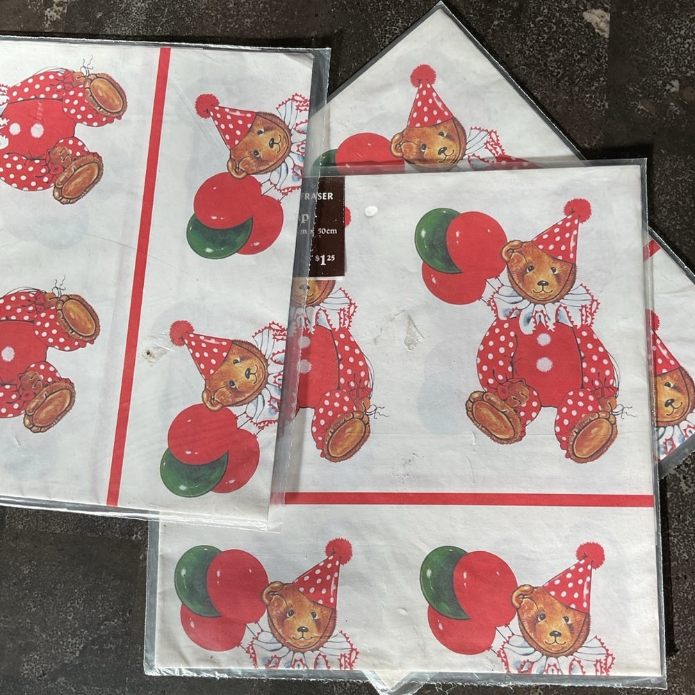 Vintage Gordon Fraser Teddy Bear Clowns Gift Wrap England Wrapping Paper - Picture 3 of 4